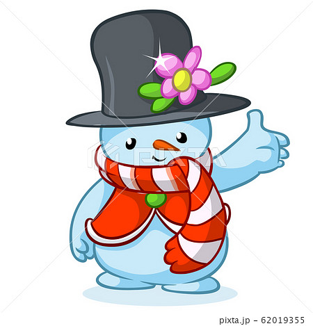 Christmas snowman with grey hat and striped scarf isolated on white background. Vector illustration Christmas snowman with grey hat and striped scarf isolated on white background. Vector illustration 62019355