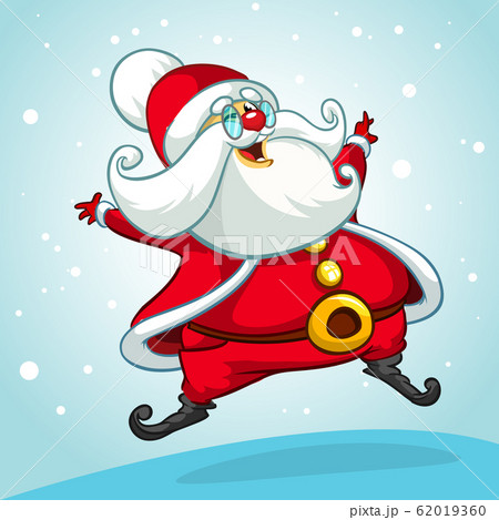 Christmas cartoon of Santa Claus jumping. Vector illustration isolated on snowy background 62019360