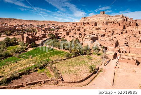 Fortified village and palm trees, Ait Benhaddou, Morocco Fortified village and palm trees, Ait Benhaddou, Morocco 62019985
