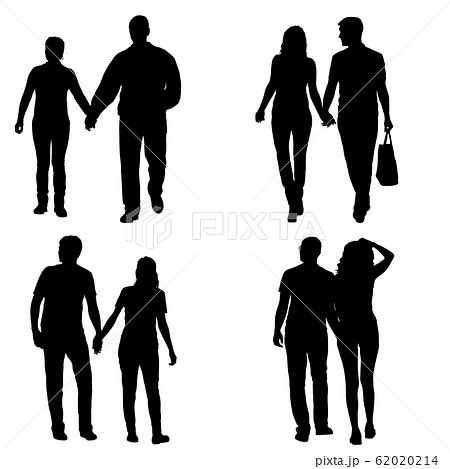 Set Silhouette man and woman walking hand in hand 62020214
