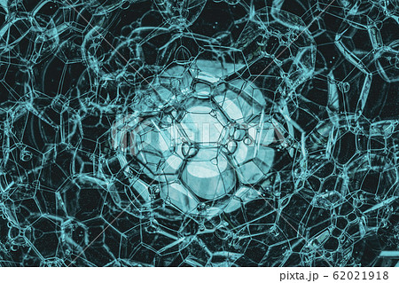 Abstract green background, scientific image of cell membrane, molecular structure, water bubbles, chemistry and physics education 62021918