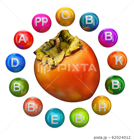 Vitamins in persimmon, 3D rendering Vitamins in persimmon, 3D rendering 62024012