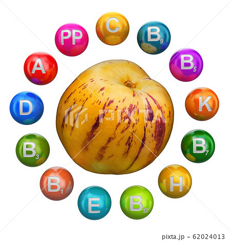 Vitamins in pepino melon, 3D rendering 62024013