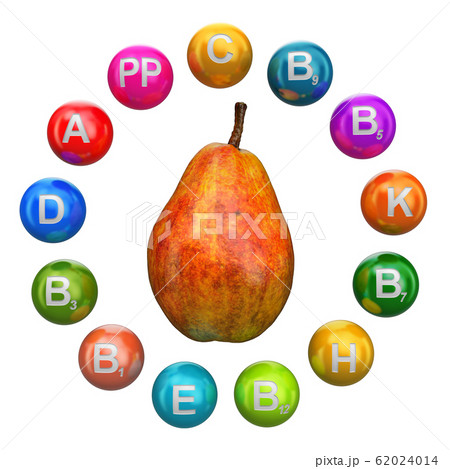 Vitamins in pear, 3D rendering 62024014