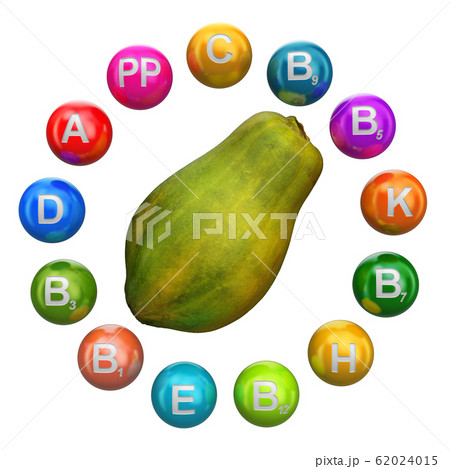 Vitamins in papaya, 3D rendering 62024015