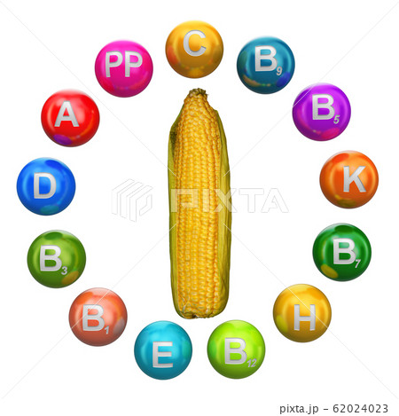 Vitamins in maize , 3D rendering 62024023