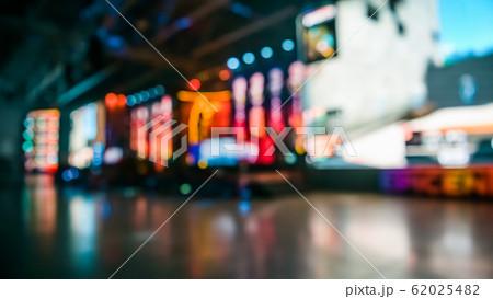 Blurred background of an esports event - Big illuminated main stage of a computer games tournament located on a big arena. 62025482