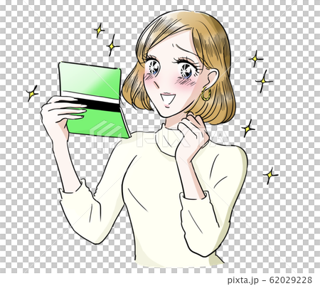 劇画風 通帳を見る 女性のイラスト素材
