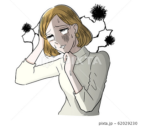 劇画風 頭痛 女性のイラスト素材