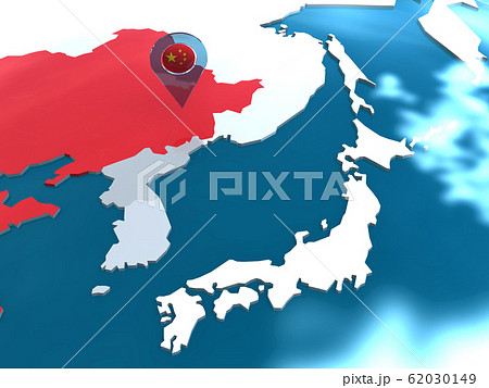 Cgイラスト 世界地図 東アジアの中の日本 ロシア 中国 韓国 北朝鮮の関係のイラスト素材