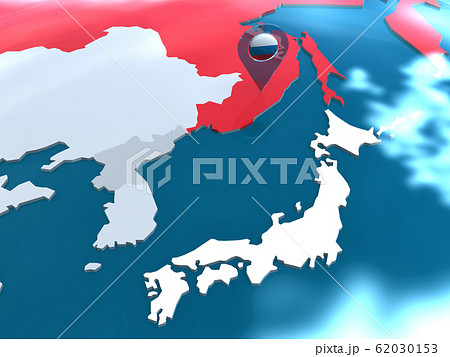 Cgイラスト 世界地図 東アジアの中の日本 ロシア 中国 韓国 北朝鮮の関係のイラスト素材