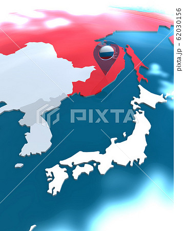 Cgイラスト 世界地図 東アジアの中の日本 ロシア 中国 韓国 北朝鮮の関係のイラスト素材