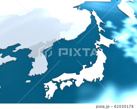 Cgイラスト 世界地図 東アジアの中の日本 ロシア 中国 韓国 北朝鮮の関係のイラスト素材