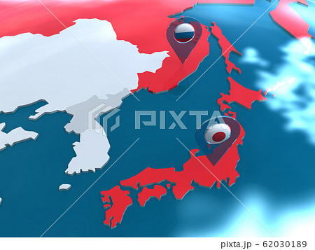 Cgイラスト 世界地図 東アジアの中の日本 ロシア 中国 韓国 北朝鮮の関係のイラスト素材 6301