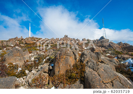The tower of main television and radio transmitter on the summit of Mount Wellington in Hobart the capital city of Tasmania, Australia. The tower of main television and radio transmitter on the summit of Mount Wellington in Hobart the capital city of Tasmania, Australia. 62035719