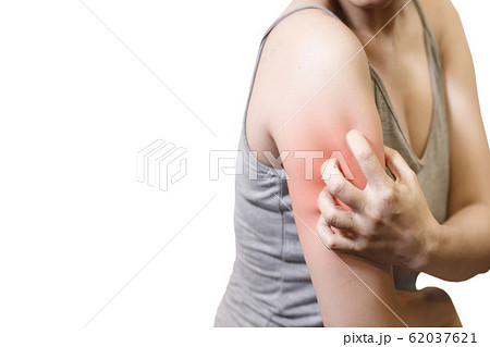 Women scratch the itch with hand isolated on white background Women scratch the itch with hand isolated on white background 62037621