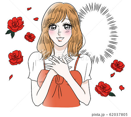 劇画風　喜ぶ　女性　ふきだし 62037805