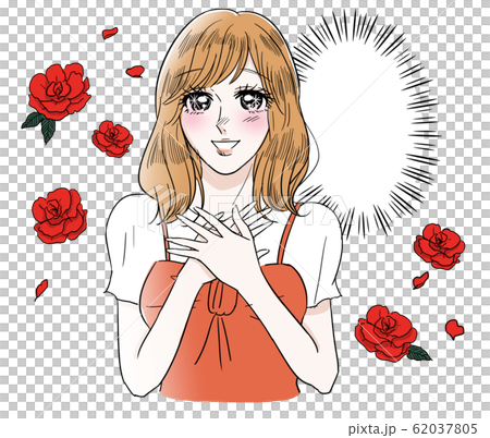 劇画風　喜ぶ　女性　ふきだし 62037805
