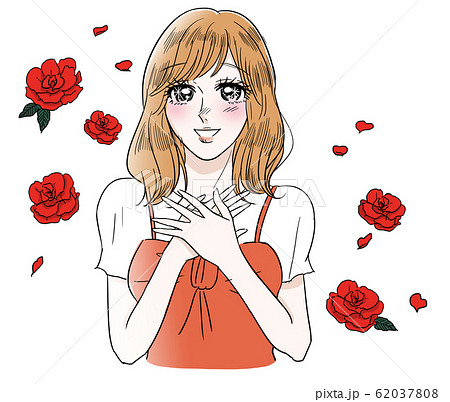 劇画風　喜ぶ　女性 62037808