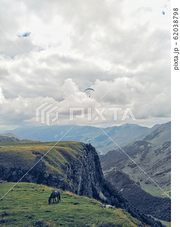 Horse grazes on a meadow in the mountains. 62038798