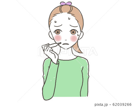 体調不良　体温計　熱を測る女性 62039266