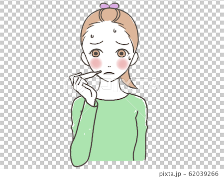 体調不良　体温計　熱を測る女性 62039266