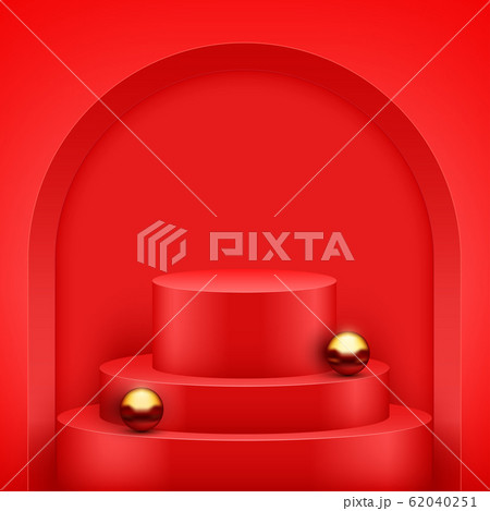 Red Presentation podium with gold balls 62040251