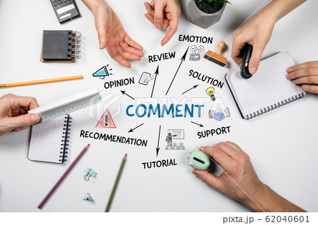 Comment. Opinion, review, support and tutorial concept. Chart with keywords and icons Comment. Opinion, review, support and tutorial concept. Chart with keywords and icons 62040601