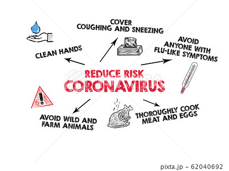 Reduce Risk Coronavirus. Symptoms, hygiene, cooking, wildlife and farm animals 62040692