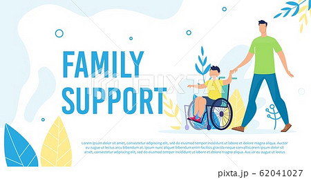 Disabled Kid Family Support and Care Vector Banner Disabled Kid Family Support and Care Vector Banner 62041027