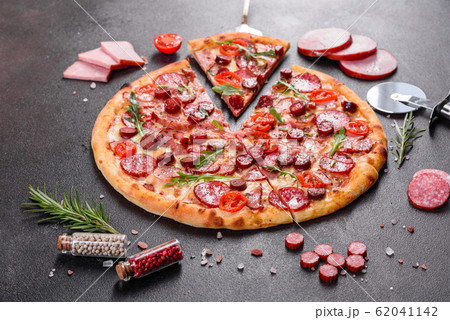 Pepperoni Pizza with Mozzarella cheese Pepperoni Pizza with Mozzarella cheese 62041142