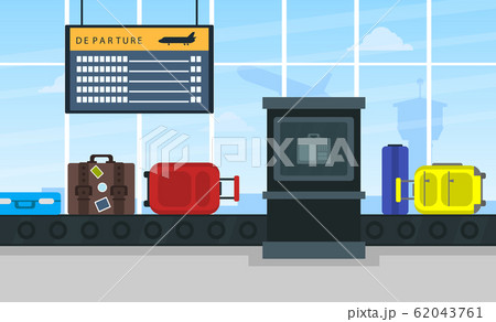 Flight Information Board and Conveyor Belt in Airport Hall Vector Illustration 62043761