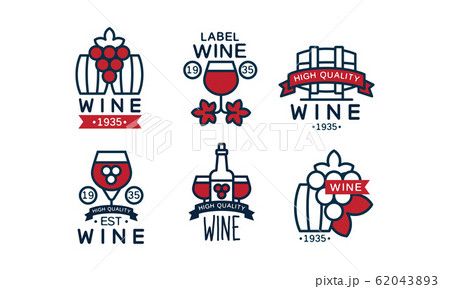 Wine High Quality Retro Labels Collection, Alcohol Drink Package Vintage Emblems Vector Illustration 62043893