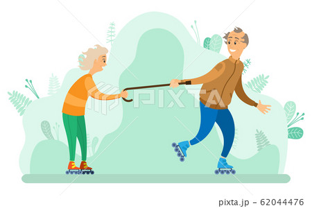Couple of Old Man and Woman Skating in Spring Park Couple of Old Man and Woman Skating in Spring Park 62044476