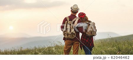 happy couple man and woman tourist at top of happy couple man and woman tourist at top of 62046462