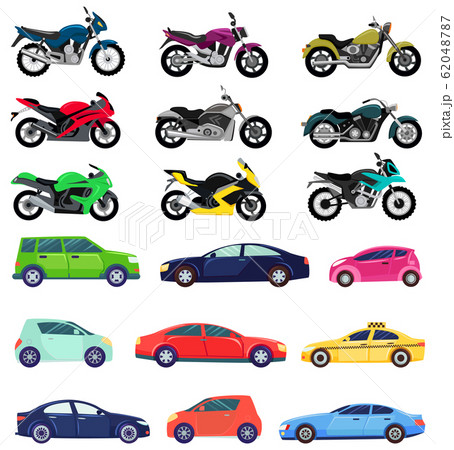 Sports Cars And Motorbikes Set Vehicles Transportのイラスト素材