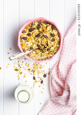 Healthy cereal breakfast. Mixed muesli. 62049489