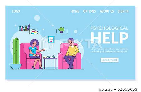 Psychological help website, patient visiting doctor psychotherapist vector illustration. 62050009