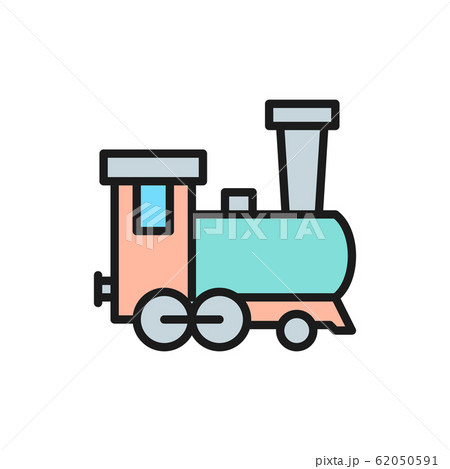 Old locomotive, train, railroad flat color line icon. 62050591