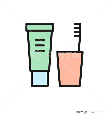 Toothpaste and brush, dental hygiene flat color line icon. Toothpaste and brush, dental hygiene flat color line icon. 62050692