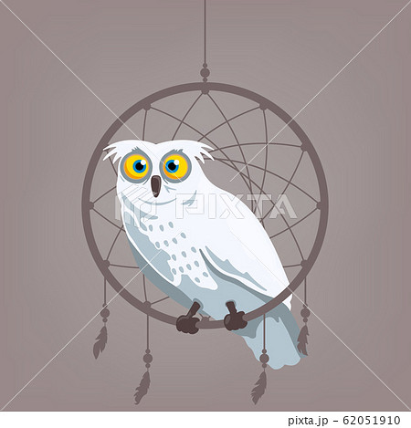 White Owl Sitting On A Dreamcatcherのイラスト素材