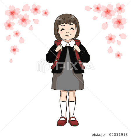 新小学一年生の女の子のイラスト素材