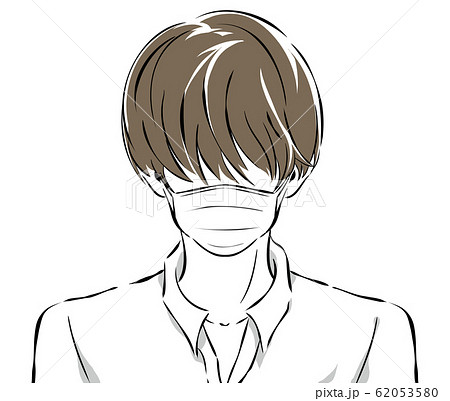前髪で目を隠しているマスクをした男性のイラスト素材