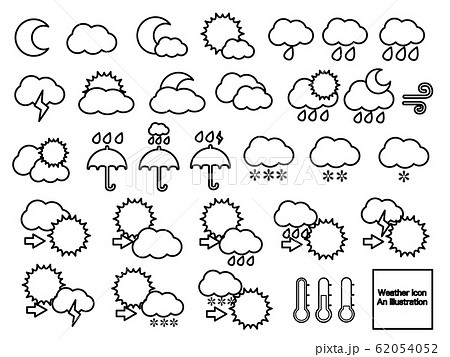 線画天気アイコンイラストセットのイラスト素材