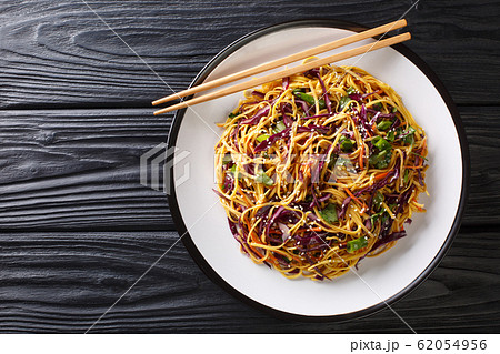 Stir-fried egg noodles with red cabbage, carrots, Stir-fried egg noodles with red cabbage, carrots, 62054956