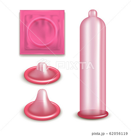 Realistic 3d Detailed Pink Latex Condom Set. Vector 62056119