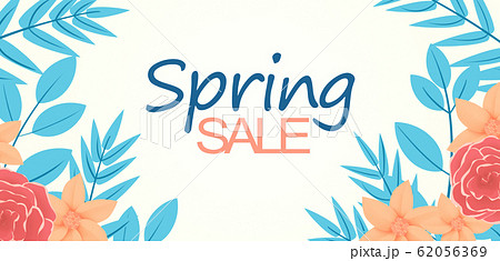 Spring sale text with leaves and flowers white background Spring sale text with leaves and flowers white background 62056369