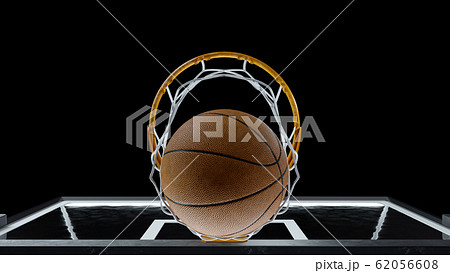 3d render Basketball hit the basket on a black background 3d render Basketball hit the basket on a black background 62056608