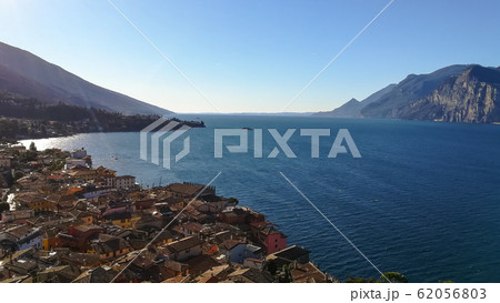 Malcesine town aerial view, Garda lake, Italy 62056803