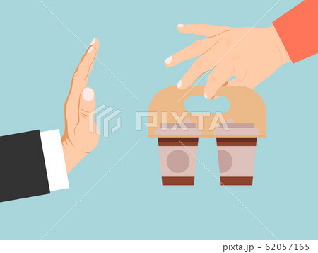 Businessman reject coffee vector illustration. Hand offers coffee to business man refuse. Stop caffeine addiction 62057165